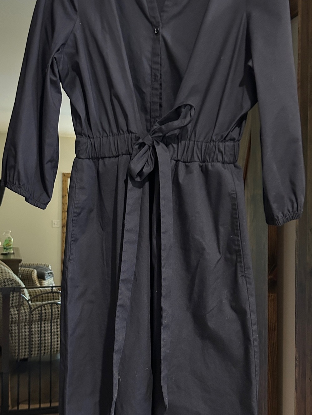 croft & barrow Black and Baby Blue Long-Sleeve Tie-Waist Dresses